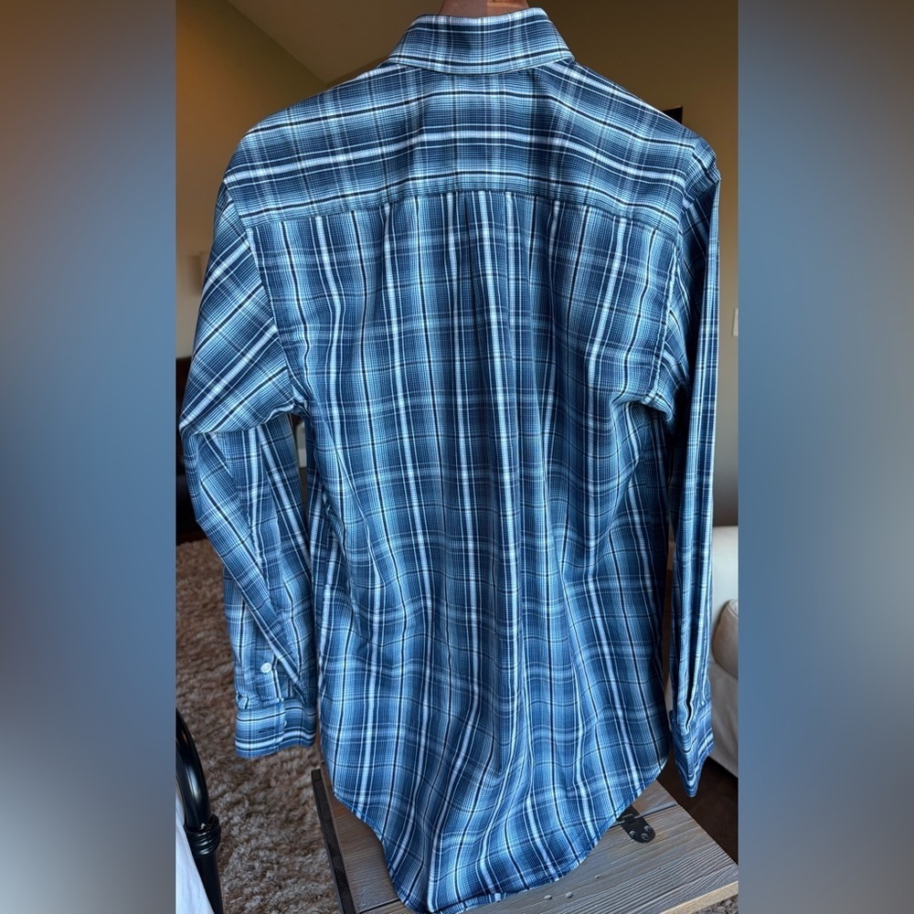 Panhandle SMALL Men’s Blue Plaid Western Long Sleeve Dress Shirt - Picture 4 of 8